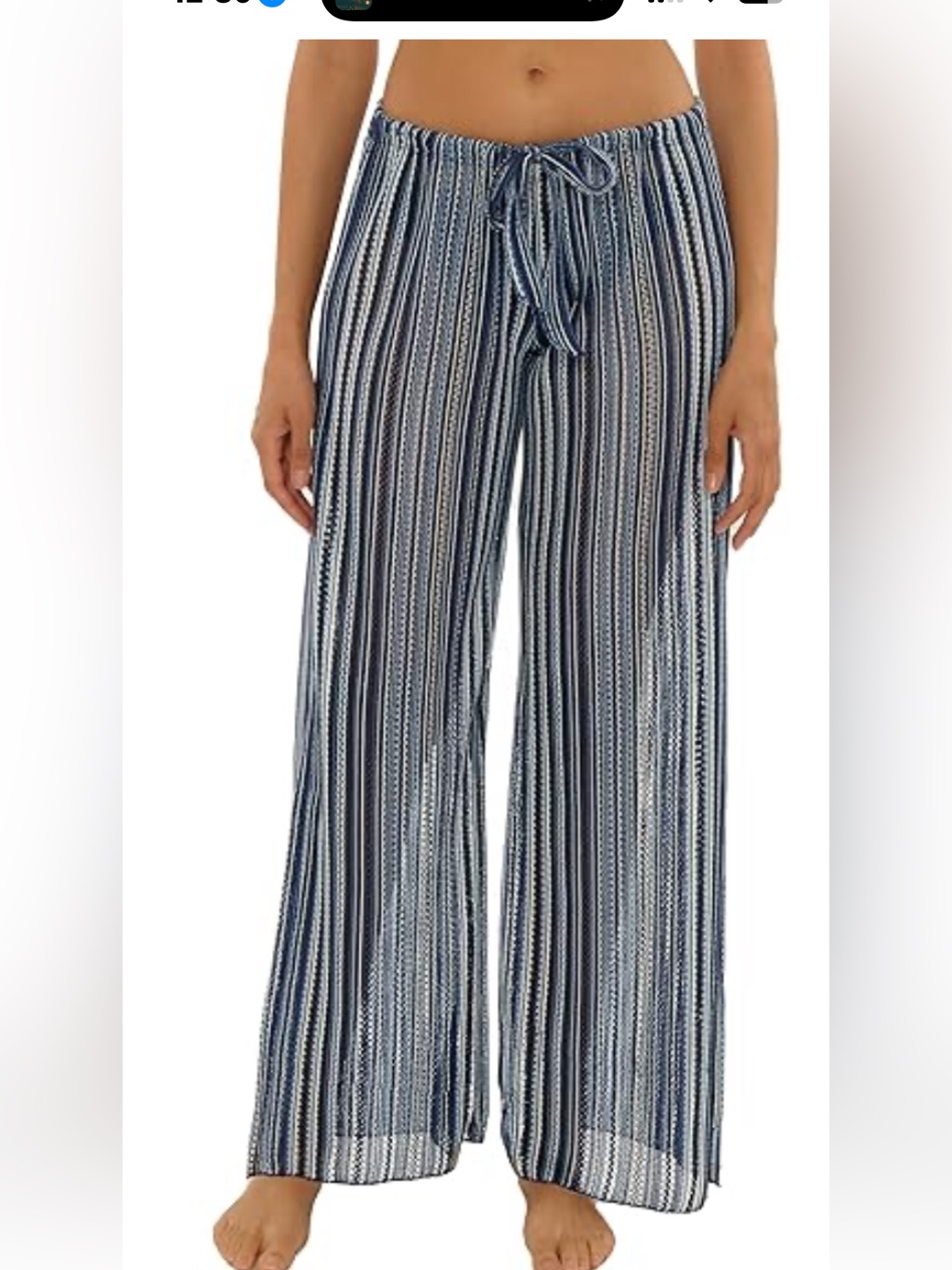 Becca Striped Wide-Leg Coverup Pants - Navy & White Nwt Med